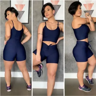 Promoção Conjunto Fitness Feminino Top + Shorts - Kit 2 Peças - Azul Marinho