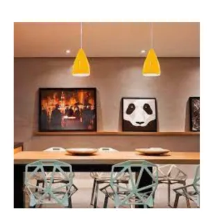 Lustre Alumínio Luminária Cone Pendentes Amarelo Branco - Kit 3 - Único