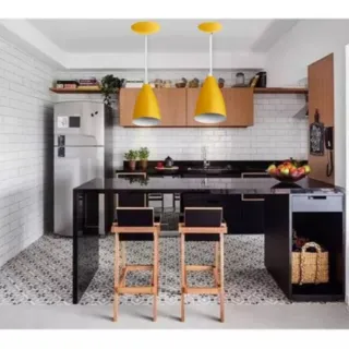Lustre Alumínio Luminária Cone Pendentes Amarelo Branco - Kit 3 - Único