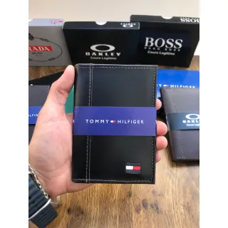 Carteira Masculina Varias Marcas Couro Legitimo RG-CNH - OKLY PRETA CARIMBO