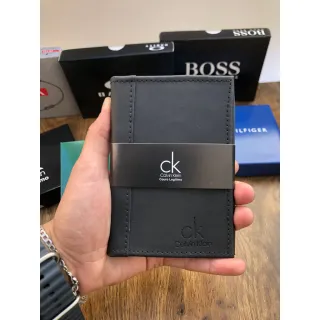 Carteira Masculina Varias Marcas Couro Legitimo RG-CNH - OKLY PRETA CARIMBO