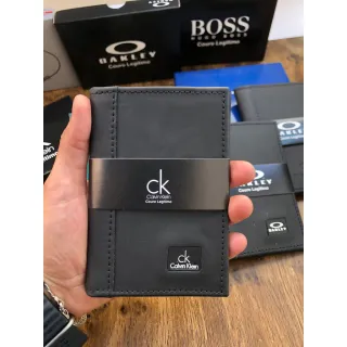 Carteira Masculina Varias Marcas Couro Legitimo RG-CNH - OKLY PRETA CARIMBO