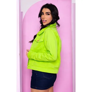 Jaqueta Colorida Neon Feminina | Jeans Brim Denim - Verde neon
