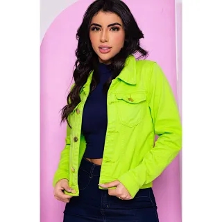 Jaqueta Colorida Neon Feminina | Jeans Brim Denim - Verde neon