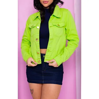 Jaqueta Colorida Neon Feminina | Jeans Brim Denim - Verde neon