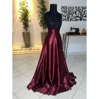 Moda Evangélica - Saia Longa de Festa para Madrinha de Casamento e Eventos em Geral - Vinho