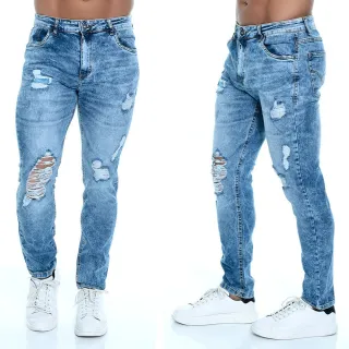 Rasgada Elastano Delavê Masculina Skinny Jeans Calça