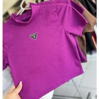 Envio em até 24 horas - Cropped Canelado Prada Feminino Moda Gringa - Roxo