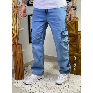 Calça masculina jeans cargo em várias cores e lavagens, linha premium original - Preta
