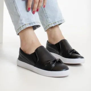 Sapatênis Slip On Feminino Nó Calce Fácil - iate preto