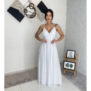 Vestido forrado alça longo de festa Tule - Azul Marinho