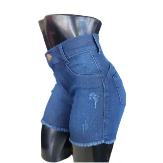 Meia Coxa Jeans com Elastano, Cintura Alta - Raryel