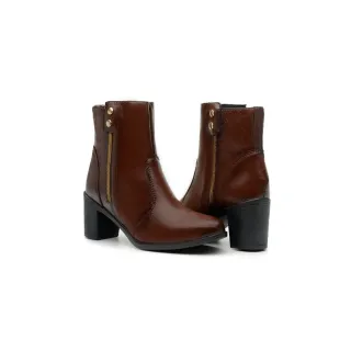 Feminino Bota Ziper Salto Medio Dona Beja Coturno - Marrom