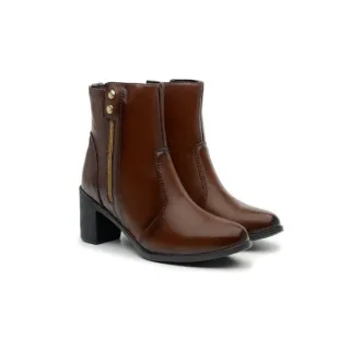 Feminino Bota Ziper Salto Medio Dona Beja Coturno - Marrom