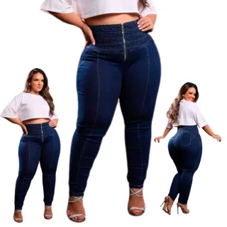 Modeladora Cós Alto Calça Jeans Empina Bumbum Strech Chapa Barriga - Jeans Lipo Cintura Alta Ziper