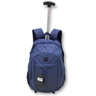 Mochila juvenil e adulto com rodinhas e alças de costas - preta listras brancas