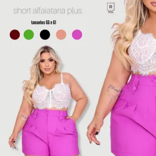 Plus Size Cintura Alta Short Feminino de Alfaiataria - Vermelho