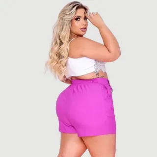Plus Size Cintura Alta Short Feminino de Alfaiataria - Vermelho