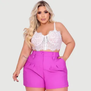 Plus Size Cintura Alta Short Feminino de Alfaiataria - Vermelho
