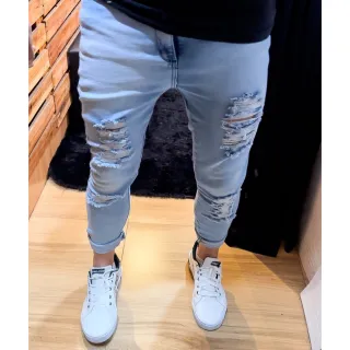 Calça Masculina Skinny Destroyed LD - Queima de Estoque Santt Jeans - Calça preta LD