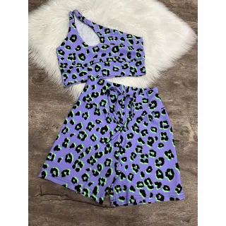 Top de Um Ombro e Short Fitness com Amarração Frontal - VERDE PALMA