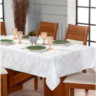 Toalha de Mesa Grosso Quadrada Luxo Original Jacquard para 4 Lugares - Bege Claro