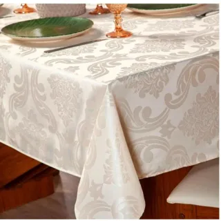 Toalha de Mesa Grosso Quadrada Luxo Original Jacquard para 4 Lugares - Bege Claro