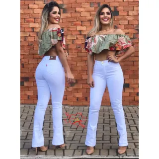 Calça Flare com Lycra do 46 ao 36 - Raryel Moda - Branca