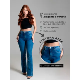 Calça Jeans Feminina Premium Sawary Boca de Sino Elastano Lycra - Qualidade e Estilo - 38