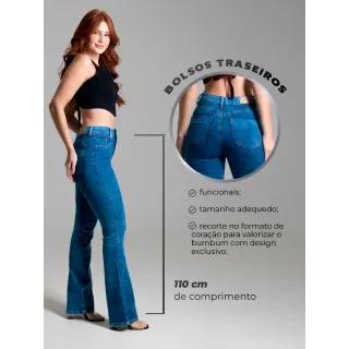 Calça Jeans Feminina Premium Sawary Boca de Sino Elastano Lycra - Qualidade e Estilo - 38