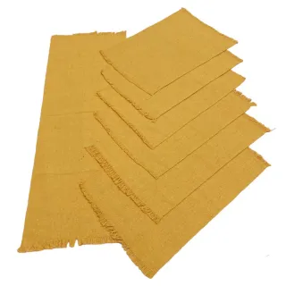 Algodão Chic Tear Americano Jogo - 7 peças - Cru com listrado vermelho