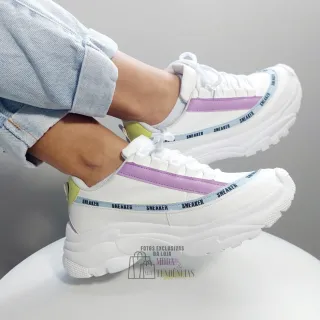 Confortável Tênis Feminino Plataforma Chunky Sneaker Blogueira (FORMA PEQUENA) - BRANCO OURO