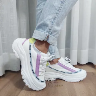 Confortável Tênis Feminino Plataforma Chunky Sneaker Blogueira (FORMA PEQUENA) - BRANCO OURO