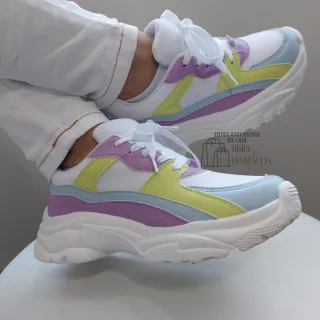 Confortável Tênis Feminino Plataforma Chunky Sneaker Blogueira (FORMA PEQUENA) - BRANCO OURO