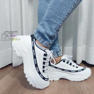 Confortável Tênis Feminino Plataforma Chunky Sneaker Blogueira (FORMA PEQUENA) - BRANCO OURO