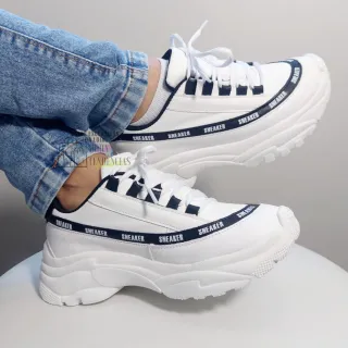 Confortável Tênis Feminino Plataforma Chunky Sneaker Blogueira (FORMA PEQUENA) - BRANCO OURO