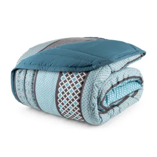 Edredom Dupla Face Queen Casal 01 Peça Toque Macio Micropercal 200 Fios - AZUL GRID