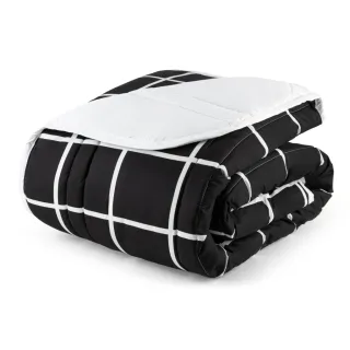 Edredom Dupla Face Queen Casal 01 Peça Toque Macio Micropercal 200 Fios - AZUL GRID