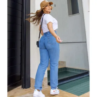 Calça Cintura Alta Destroyed Algodão 100% MOM Jeans Sem Lycra - MOM Lisa Clara