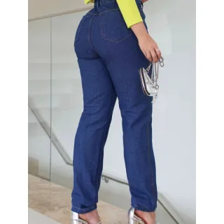 Calça Cintura Alta Destroyed Algodão 100% MOM Jeans Sem Lycra - MOM Lisa Clara