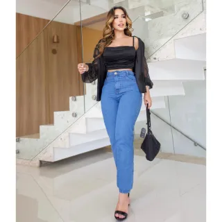 Calça Cintura Alta Destroyed Algodão 100% MOM Jeans Sem Lycra - MOM Lisa Clara