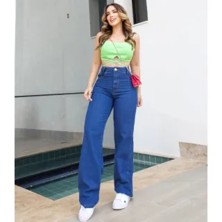 Cintura Alta Pantalona Jeans Feminina Wide Leg Calça - Wide Lisa Clara