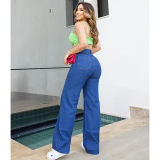 Cintura Alta Pantalona Jeans Feminina Wide Leg Calça - Wide Lisa Clara
