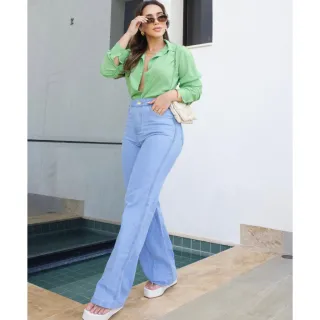 Cintura Alta Pantalona Jeans Feminina Wide Leg Calça - Wide Lisa Clara