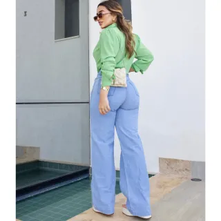 Cintura Alta Pantalona Jeans Feminina Wide Leg Calça - Wide Lisa Clara