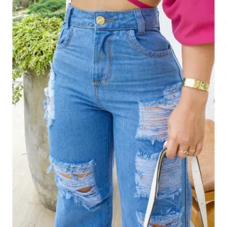 Cintura Alta Pantalona Jeans Feminina Wide Leg Calça - Wide Lisa Clara