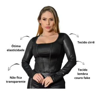 Promoção Blusa Feminina Imitando Corselet Cropped - Raryel - Preto