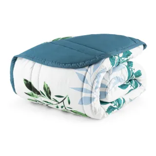 Edredom Dupla Face Queen Casal 01 Peça Toque Macio Micropercal 200 Fios - AZUL GRID