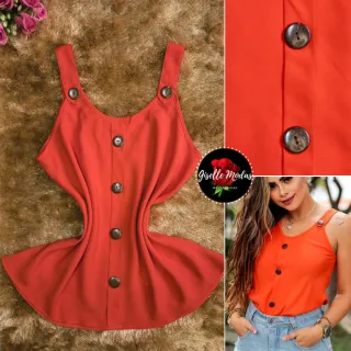 Blusa Estampada Feminina Alça Grossa - Modelo Verão - Vermelho Coral (Lisa)