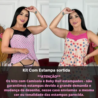 Camisola Feminina Sensual Kit 2 com Calcinha Fio/Short Doll - Raryel - 03